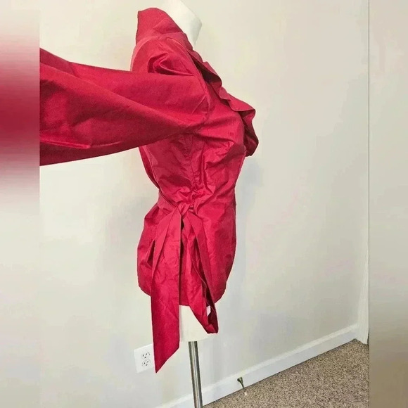 J. Peterman Top Women's Size6 Red Flamenco Ruffle Self Tie Wrap Blouse Shirt - Picture 6 of 11
